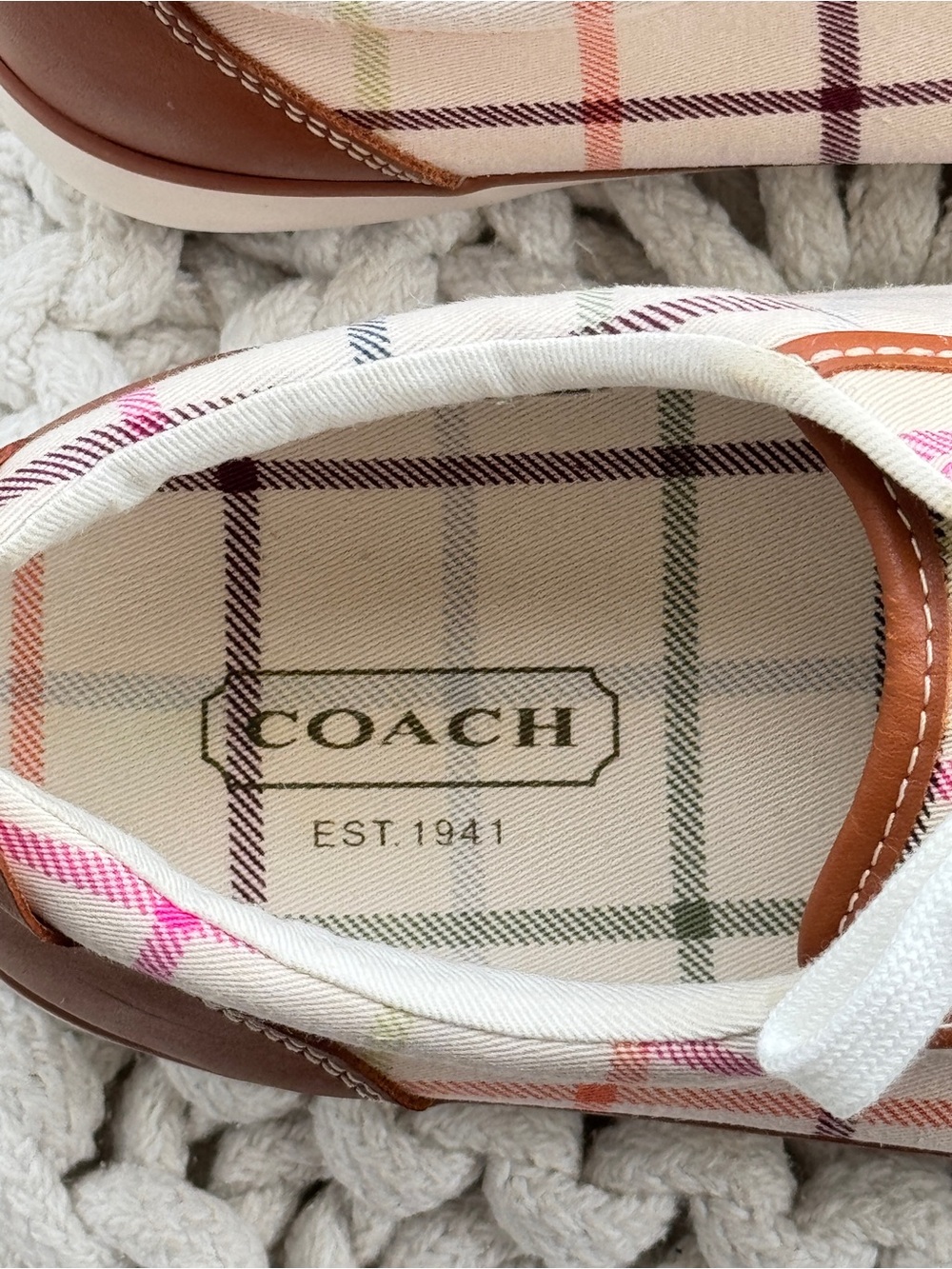 Coach Barrett Plaid Canvas Sneakers Women’s Size 10M Brown Trim Lace Up Shoes - Picture 5 of 13